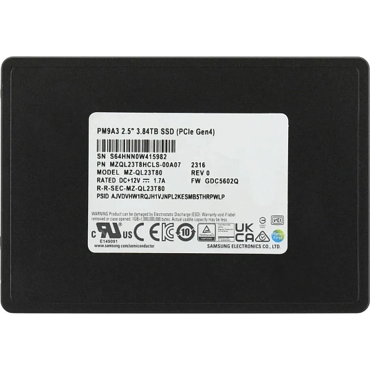 Жесткий диск SAMSUNG 3.84Tb PM9A3 2.5 PCI-E Gen4.0x4(MZQL23T8HCLS-00A07)