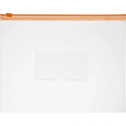 Папка-конверт на молнии А5 150мкм прозрачн.,с карманом д/визитки 10шт/уп