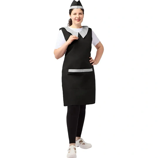 Фартук сарафан Маркет Профи с пилоткой всеразмерный цв. чер/сер