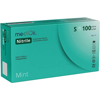Перчатки нитрил. н/с. н/о, зеленые MediOk (S) 50п/уп, 4гр