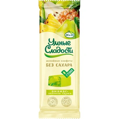 Мармелад Умные сладости Di&Di желейные ананас-зеленая груша,стевия, 90г