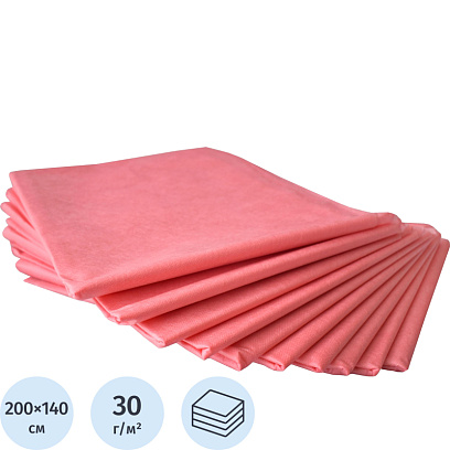 Простыня 200x140, спанбонд, пл.30, розовый, ЛЮКС, 10шт/уп, штучно, 01-502