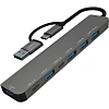 Разветвитель USB PERO MH06, USB-С/A TO 2xUSB-C+USB 3.0+4xUSB 2.0 серый