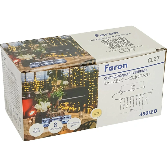 Гирлянда светодиодная Feron CL27 занавес 480LED 2700K 3x3м, с контр., 48598