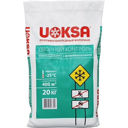 Реагент противогололед. UOKSA ДвойнойКонтроль с мрам/крошк меш 20кг до -25С
