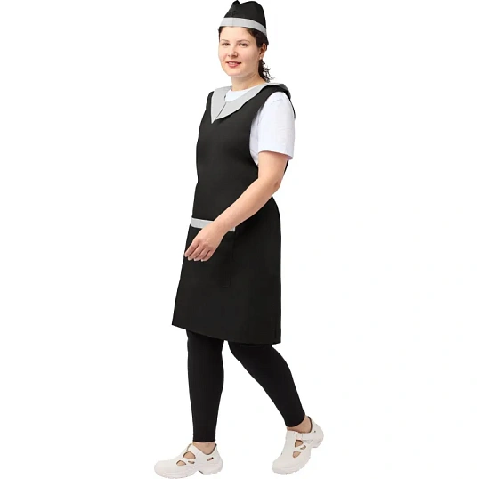 Фартук сарафан Маркет Профи с пилоткой всеразмерный цв. чер/сер