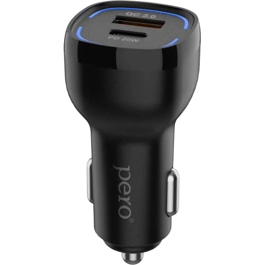 Зарядное устройство автомобильное PERO AC05 USB-A QC3.0/USB-C PD/38W/черное