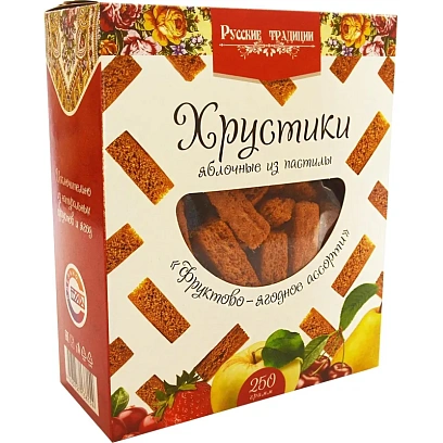 Пастила Хрустики яблочные Фруктово-ягодное ассорти (без сахара) 250г