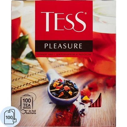 Чай черный TESS Pleasure с шиповником и яблоком 100 пак/уп, 0919-09