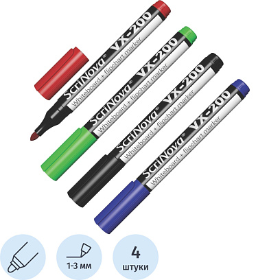 Набор маркеров для белых досок и флипчартов ScriNova VX-200 набор 4цв