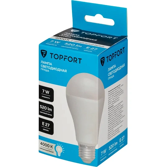 Лампа светодиодная Topfort E27 7W 4000K груша