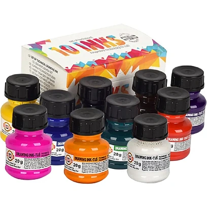 Тушь акриловая плакатная KOH-I-NOOR флакон 20г х 10цв/наб,карт 01417S1001KK