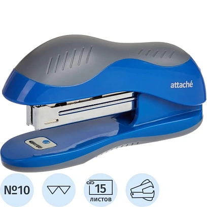 Степлер Attache leader до 15 листов, синий/серый, №10 антистеп