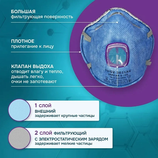 Полумаска фильтрующая PHSV 2021AG с кл FFP2 до 12ПДК