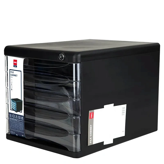 Бокс с выдвижными лотками Deli E9795Bl 5 выдвижн лотков с замком черный