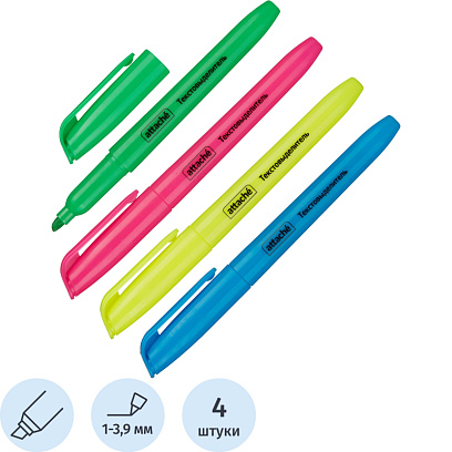 Набор текстовыделителей ATTACHE набор 4цв. 1-3,9 мм