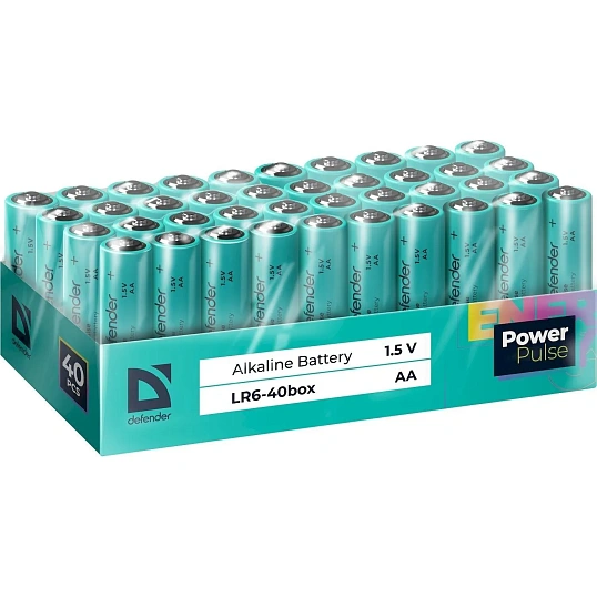 Батарейка DEFENDER алкалиновая LR6-40box AA, бокс 40шт/уп PowerPulse