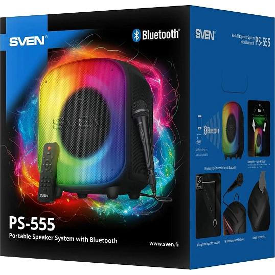 Акустическая система Sven PS-555, черный, 65Вт, BT/USB/microSD, пульт,аккум