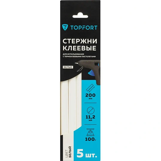 Стержень клеевой белые 11x200, упаковка 5 штук, TOPFORT