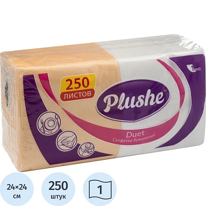 Салфетки бумажные Plushe Duet 24х24 пастель 1сл 250л/уп