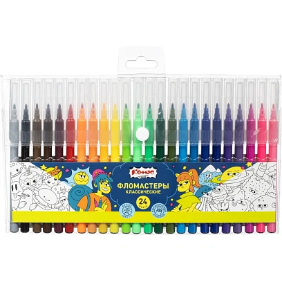 Фломастеры Комус Класс Максики 24 цвета, КЛАССИЧЕСКИЕ, ПВХ-упаковка