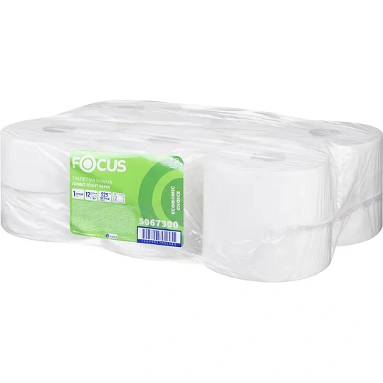 Бумага туалетная д/дисп Focus Eco Jumbo 1сл бел цел 525м 12рул/уп