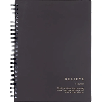 Тетрадь общая, BS, А5, 120л., клетка, спираль. Believe, черный N4200