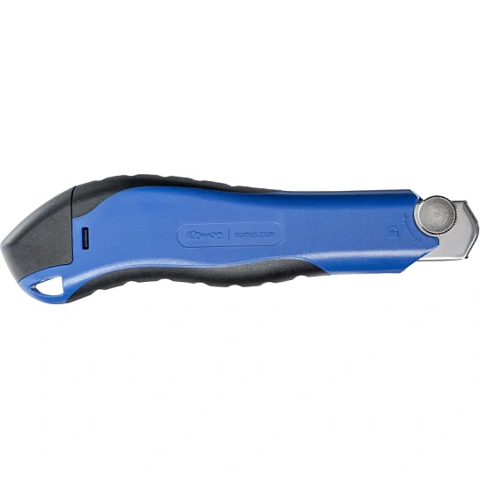 Нож канцелярский 18 мм КОМУС, с фиксатором,мет.направл, синий +5 зап лезвий