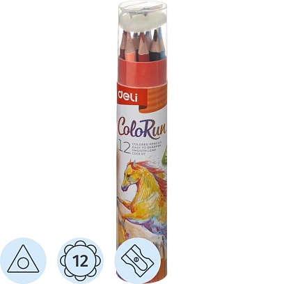Карандаши цветные Deli EC00307 ColoRun 3-гран. 12цв/наб точилка карт.тубус