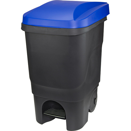 Контейнер-бак мусорный IDEA 60л с педалью на колесах синяя крышка