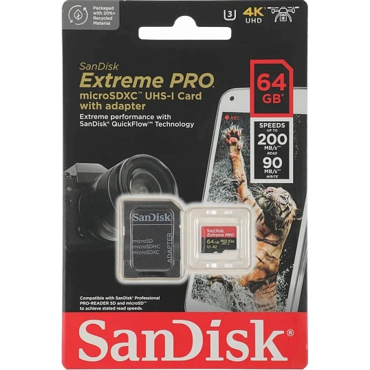 Карта памяти SanDisk mic.SDXC Cl.10 UHS-I A2 C10 V30 U3 SDSQXCU-064G-GN6MA