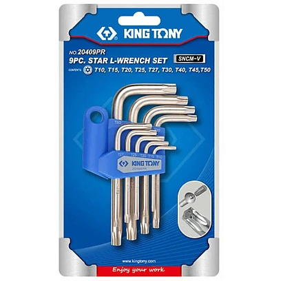Набор ключей Г-обр. Torx,T10H-T50H,корот.,с отв.,9предм.KING TONY,20409PR