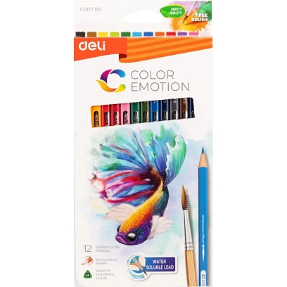 Карандаши акварельные Deli Color Emotion липа 12 цв/наб EC00700