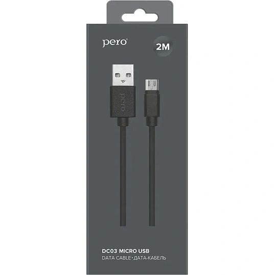 Кабель PERO, DC-03, micro-USB, 2.5А, 2м, Fast charge, черный
