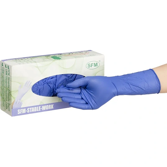 Перчатки однораз. SFM нитрил неопудр. синие  удл. L 100 (шт/уп),ПС