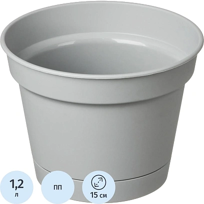 Горшок д/цветов Минт D150мм, 1,2л с поддоном (серый), 221611935/03