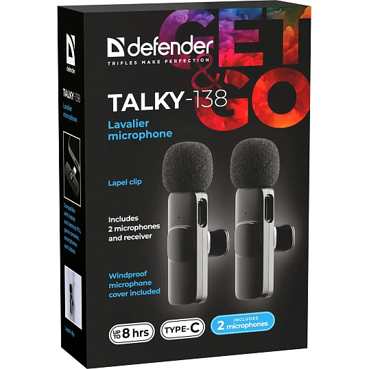 Набор радиомикрофонов Defender Talky-138, петличный, черный, 2шт