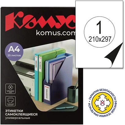 Этикетки самоклеящиеся 210х297мм,80г белая глянцевая (25л/уп)