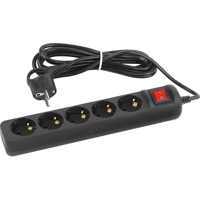 Удлинитель ЭРА UX-5es-1,5m-B (5р/1,5м/10А/с заземл/с выкл/3x0,75мм2,черный)