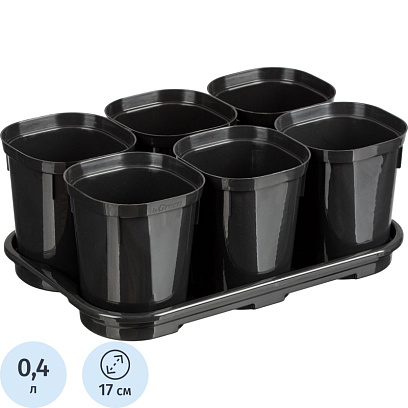 Набор горшков для выр.рассады InGreen Smart Solution с поддон.6х400мл оникс