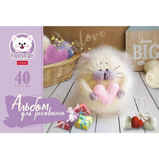 Альбом для рисования А4,40л,скрепка,Уютные котики,5диз,074749