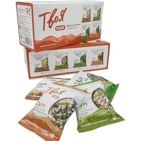 Суп Твоя еда вкусы Азии ассорти супов  шоу-бокс пакет 12гx10 шт/уп