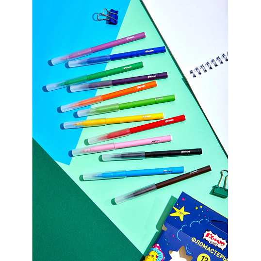 Фломастеры Комус Класс Максики 12 цв. наб.,вентилир.,смыв., карт. упак