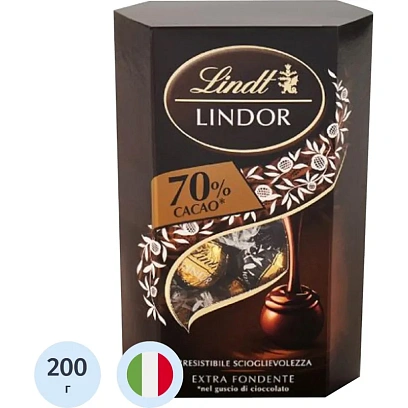 Конфеты LINDOR из горьк шоколада нач из темного трюфеля.какао мин.70%,200г