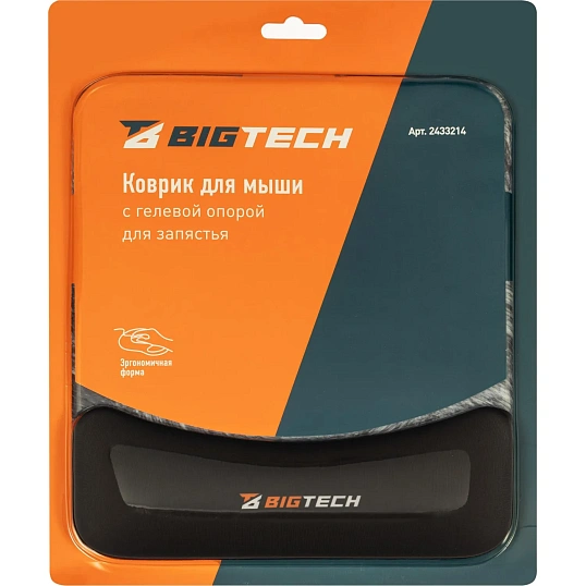 Коврик для мыши BigTech (HMP0017) с подд.запястья, силик.подушка черн+сер