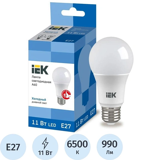 Лампа светодиодная IEK ECO A60 LLE-A60-11-230-65-E27 11Вт 230В 6500К E27