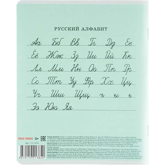 Тетрадь ЛИНИЯ 12л.проз.пласт.обл.plastic cover КЛАССИКА NEW ЗЕЛЕНАЯ,12-1416