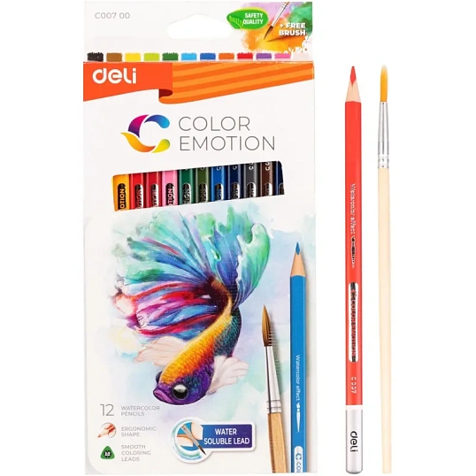 Карандаши акварельные Deli Color Emotion липа 12 цв/наб EC00700
