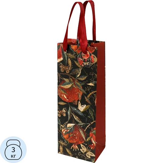 Пакет под бутылку подарочный PREMIUM FLORA.ГРАНАТ,12.3x36x9 см 2-856/05