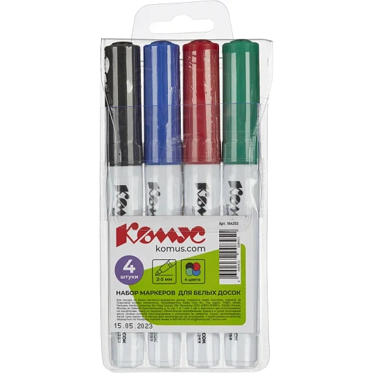 Набор маркеров для белых досок КОМУС BY2304 набор 4цв. 2-5мм
